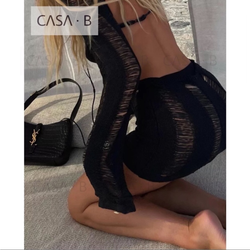 NEW ARRIVAL!!💫 CASA B| Renata Long Sleeve Shredded Bohemian Backless Mini Dress - Picture 5 of 7